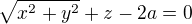 $\sqrt{x^{2}+y^{2}}+z-2a=0$