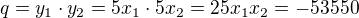 $q=y_{1}\cdot y_{2}=5x_{1}\cdot 5x_{2}=25x_{1}x_{2}=-53550$