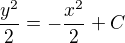 $\frac{y^{2}}{2}= -\frac{x^{2}}{2} + C$