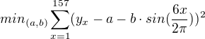 $min_{(a,b)}\sum_{x=1}^{157}(y_{x}-a-b\cdot sin(\frac{6x}{2\pi }))^2$