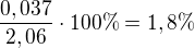 $\frac{0,037}{2,06}\cdot 100\% =1,8\% $
