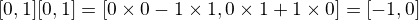 $[0,1][0,1]=[0\times 0 - 1\times 1, 0\times 1 + 1\times 0]=[-1,0]$