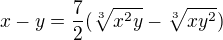 $x-y=\frac{7}{2}(\sqrt[3]{x^2y}-\sqrt[3]{xy^2})$