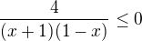 $\frac{4}{(x+1)(1-x)}\leq 0$