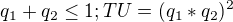 $q_{1}+q_{2}\le 1; TU=(q_{1}*q_{2})^{2}$