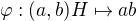 $\varphi: (a,b)H \mapsto ab$
