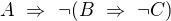 $A\ \Rightarrow\ \neg(B\ \Rightarrow\ \neg C)$