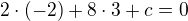 $2\cdot (-2)+8\cdot 3+c=0$