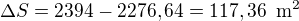 $\Delta S=2394-2276,64=117,36\enspace \text{m}^2$