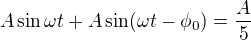 $A\sin\omega t+A\sin(\omega t-\phi_0)=\frac A5$