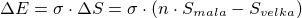 $\Delta E=\sigma\cdot \Delta S=\sigma\cdot (n\cdot S_{\small{mala}} - S_{\small{velka}})$