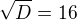 $\sqrt{D} = 16$