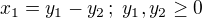 $x_1=y_1-y_2\,;\;y_1,y_2\ge0$