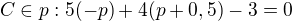 $C\in p: 5(-p)+4(p+0,5)-3=0$