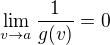 $\lim_{v\to a}\frac{1}{g(v)}=0$