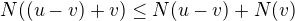 $N((u-v)+v) \le N(u-v) +N(v)$