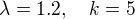$\lambda = 1.2, \quad k = 5$