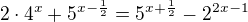 $2\cdot4^x + 5^{x-\frac12} = 5^{x+\frac12} - 2^{2x - 1}$