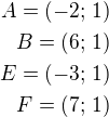 $A=(-2;\,1)\\B=(6;\,1)\\E=(-3;\,1)\\F=(7;\,1)$
