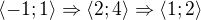 $\langle-1;1\rangle\Rightarrow \langle2;4\rangle\Rightarrow \langle1;2\rangle$