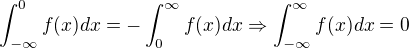 $\int_{-\infty}^{0}f(x)dx=-\int_{0}^{\infty}f(x)dx\Rightarrow\int_{-\infty}^{\infty}f(x)dx=0$