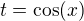 $t = \cos(x)$