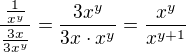 $\frac{\frac1{x^y}}{\frac{3x}{3x^y}}=\frac{3x^y}{3x\cdot x^y}=\frac{x^y}{x^{y+1}}$