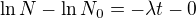 $\ln N-\ln N_{0}=-\lambda t-0$