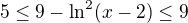 $5\leq 9-\ln^2(x-2)\leq9$
