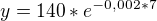 kopírovat do textarea $y=140*e^{-0,002*7}$