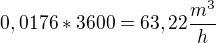 $0,0176 *3600=63,22 \frac{m^{3}}{h}$
