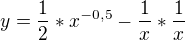 $y=\frac{1}{2}*x\mathrm{}^{-0,5}-\frac{1}{x}*\frac{1}{x}$