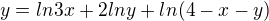 $y = ln3x + 2lny + ln (4 - x -y )$