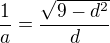 $\frac1a=\frac{\sqrt{9-d^2}}d$