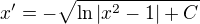 $x^{\prime}=-\sqrt{\ln{|x^{2}-1|}+C}$