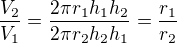 kopírovat do textarea $\frac{V_2}{V_1}=\frac{2\pi r_1h_1h_2}{2\pi r_2h_2h_1}=\frac{r_1}{r_2}$