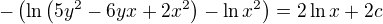 $-\({\ln\({5y^2-6yx+2x^2}\)}-\ln{x^2}\)=2\ln x+2c$