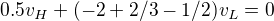 kopírovat do textarea $0.5v_H + (-2 +2/3 - 1/2)v_L = 0$