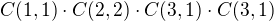 $C(1,1)\cdot C(2,2)\cdot C(3,1)\cdot C(3,1)$