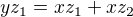 $yz_1=xz_1+xz_2$