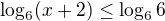 kopírovat do textarea $\log_{6}(x+2)\le \log_{6}6$