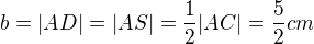 $b=|AD|=|AS|=\frac{1}{2}|AC|=\frac{5}{2}cm$