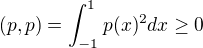 $(p,p)=\int_{-1}^1p(x)^2dx\ge 0$