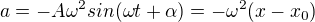 $a=-A\omega^2 sin(\omega t+\alpha)=-\omega^2(x-x_0)$