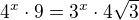 $4^{x}\cdot 9=3^{x}\cdot 4\sqrt{3}$