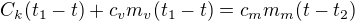 $C_{k}(t_{1}-t) + c_{v}m_{v}(t_{1}-t)=c_{m}m_{m}(t-t_{2})$
