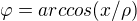 $\varphi=arccos(x/\rho)$