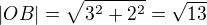 $|OB|=\sqrt{3^{2}+2^{2}}=\sqrt{13}$