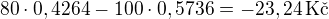 $80\cdot 0,4264 - 100\cdot 0,5736=-23,24\,\mathrm{K\check{c}}$