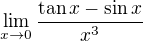 $\lim_{x\to0}\frac{\tan x-\sin x}{x^3}$